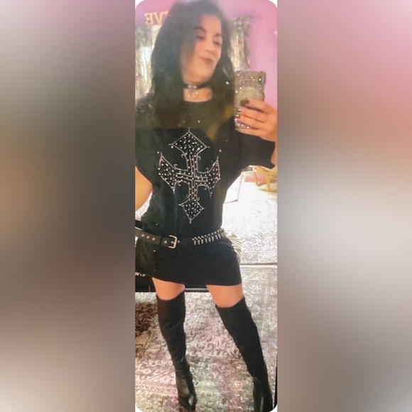 Dresses & Skirts - Black Studded Cross T-Shirt dress
